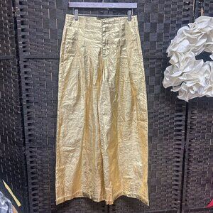 Lanhtropy Metallic Gold Linen Wide Leg Pants Size Small